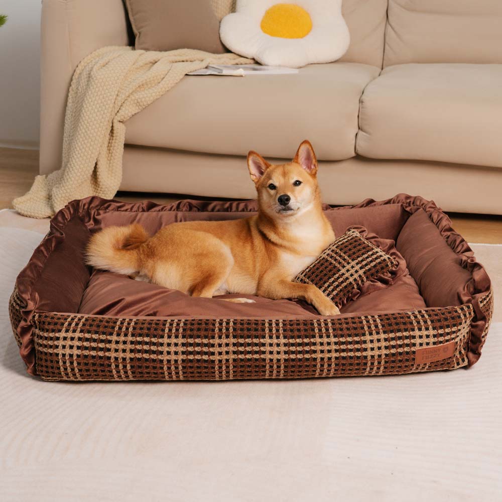 Orthopedic Dog Bed with Velvet Plaid Design