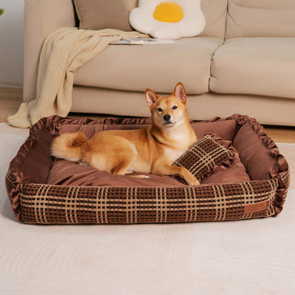 Orthopedic Dog Bed with Velvet Plaid Design