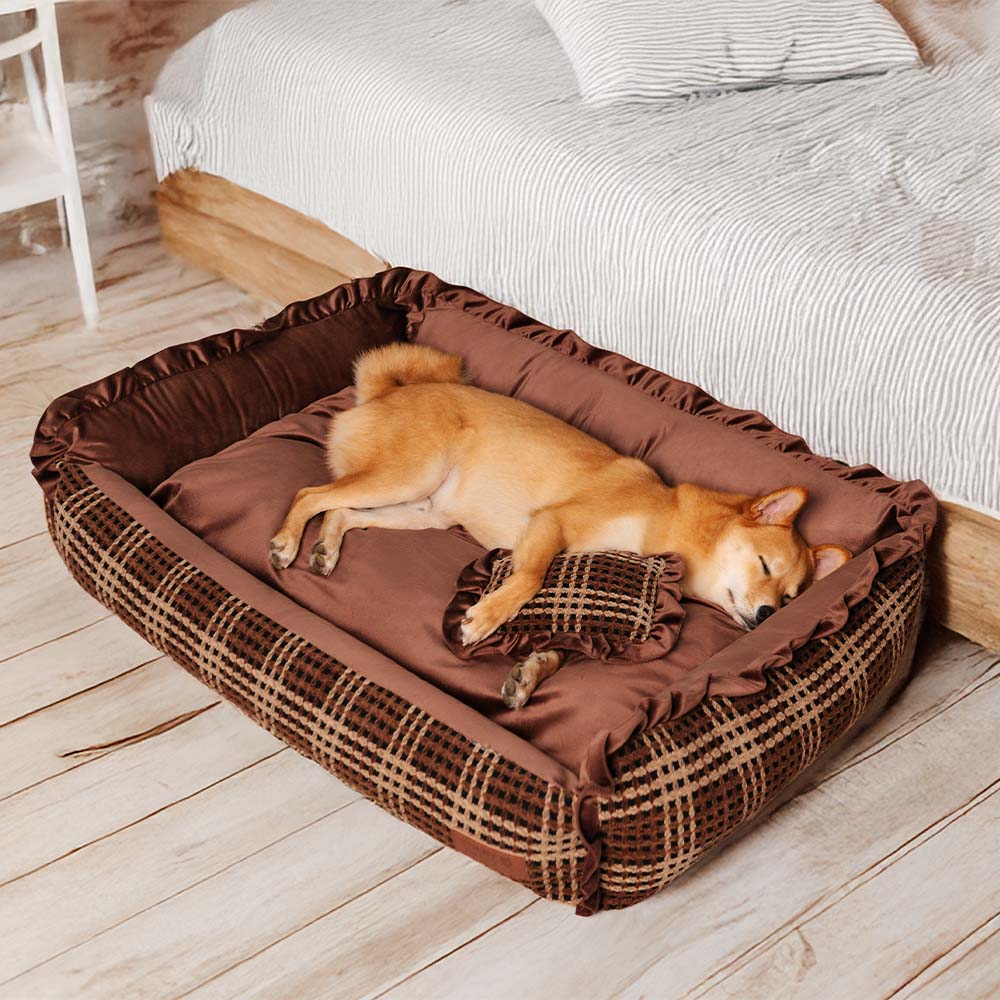 Orthopedic Dog Bed with Velvet Plaid Design