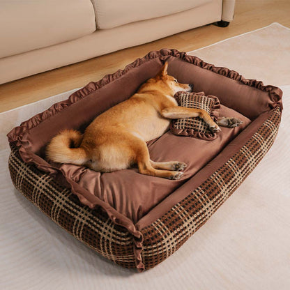 Orthopedic Dog Bed with Velvet Plaid Design