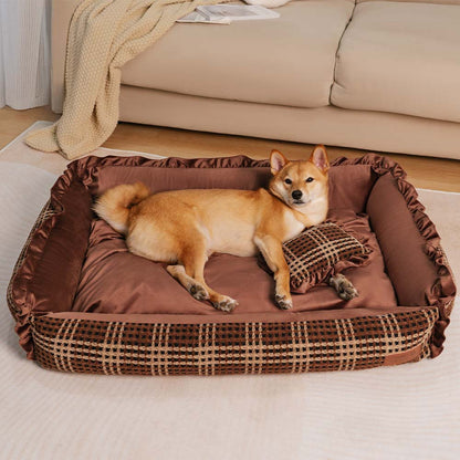 Orthopedic Dog Bed with Velvet Plaid Design