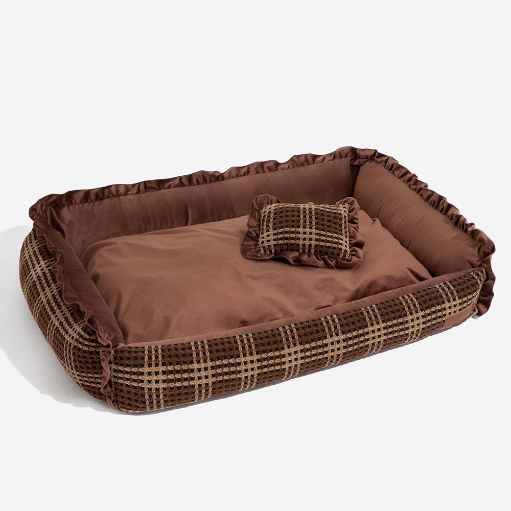 Orthopedic Dog Bed with Velvet Plaid Design