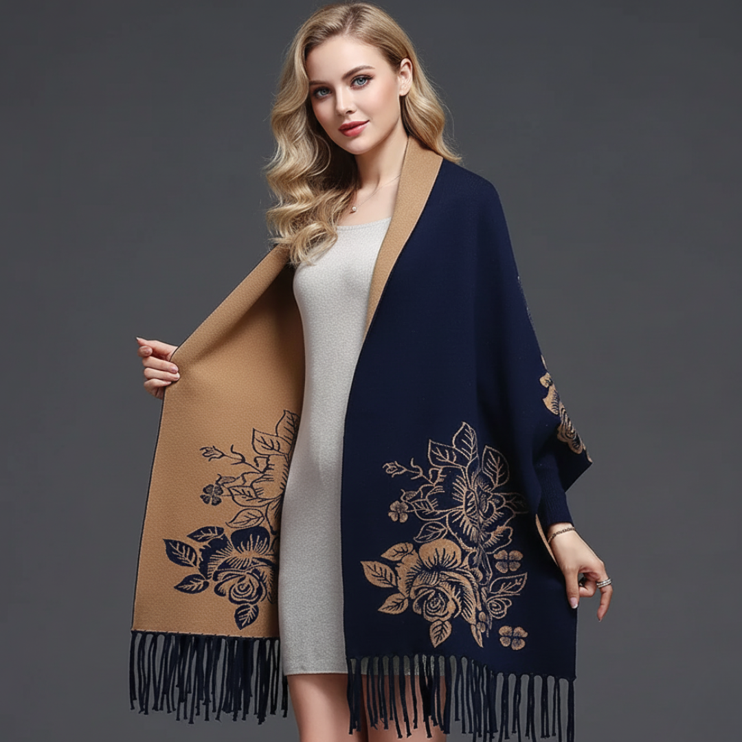 Grace Oversized Shawl | Reversible Embroidered Fringe Shawl