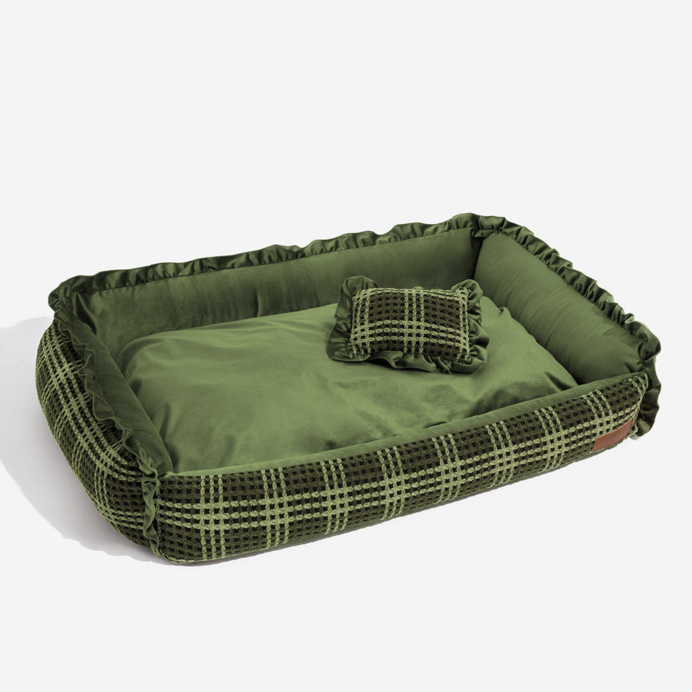 Orthopedic Dog Bed with Velvet Plaid Design