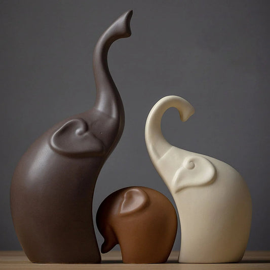 Minimalist Matte Ceramic Elephant Figurine Set