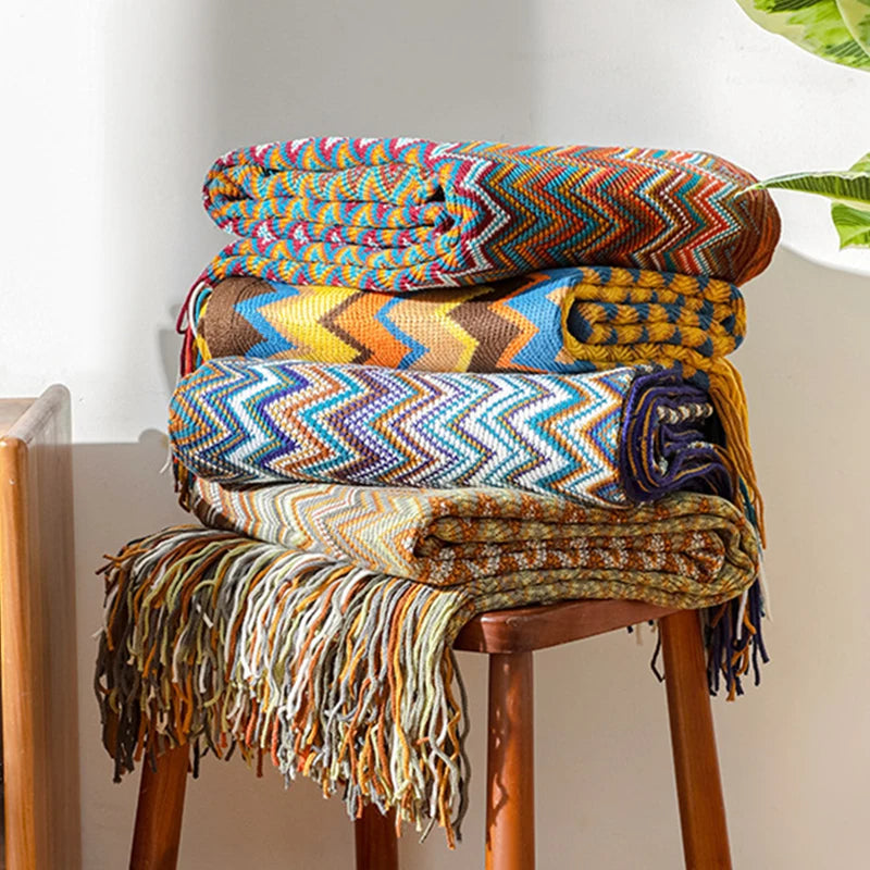 Eclectic Zigzag Throw Blanket with Fringed Edges