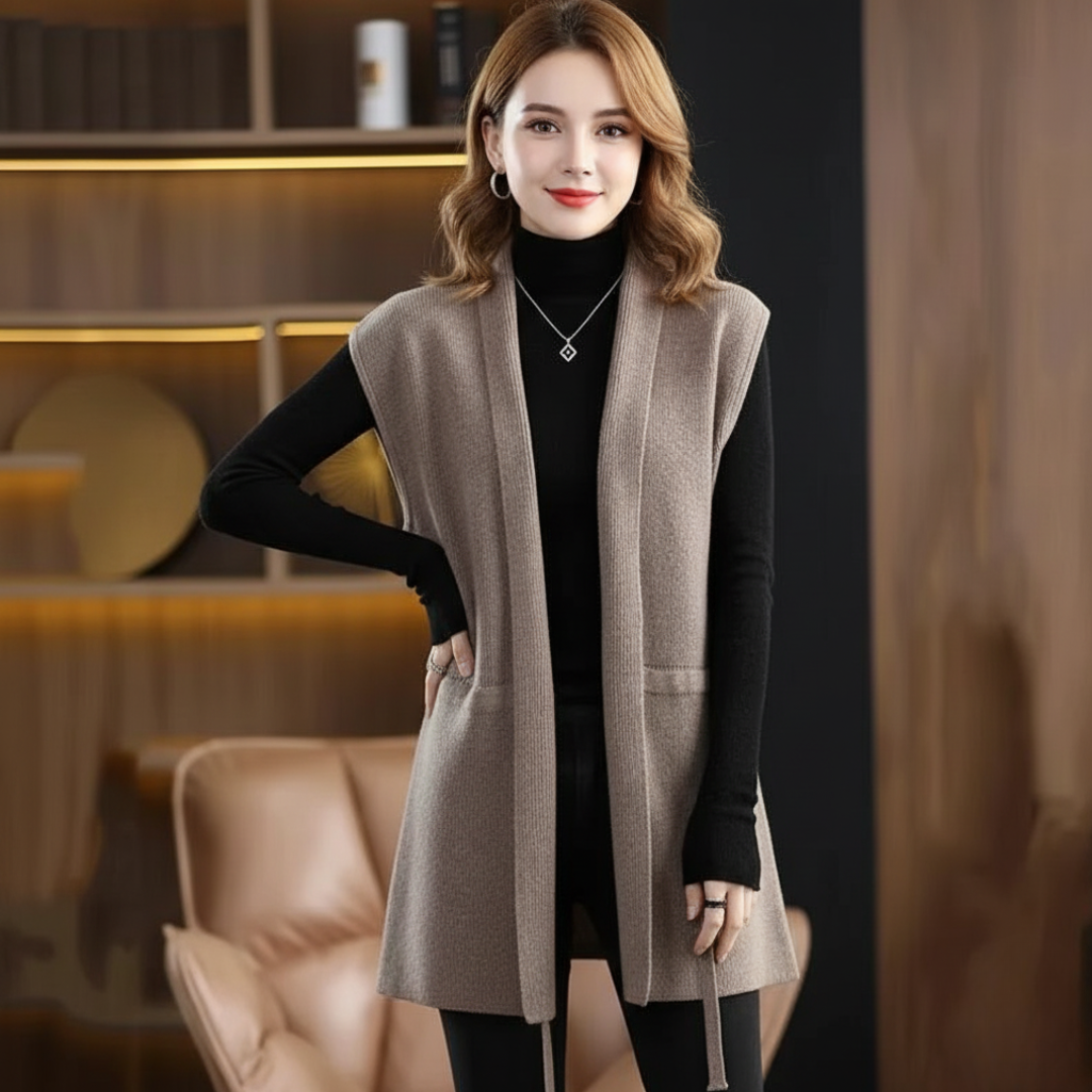 Isla Ribbed Belted Vest | Relaxed Fit Tunic Length Vest