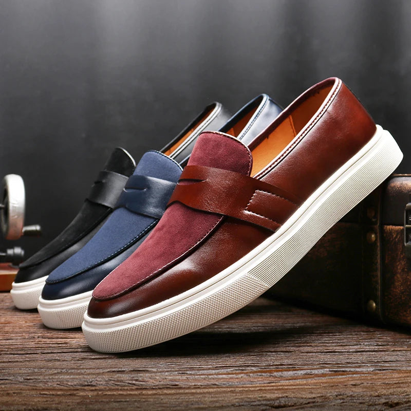 Oliver Mixed Material Loafers | Penny Strap Slip-On Loafers
