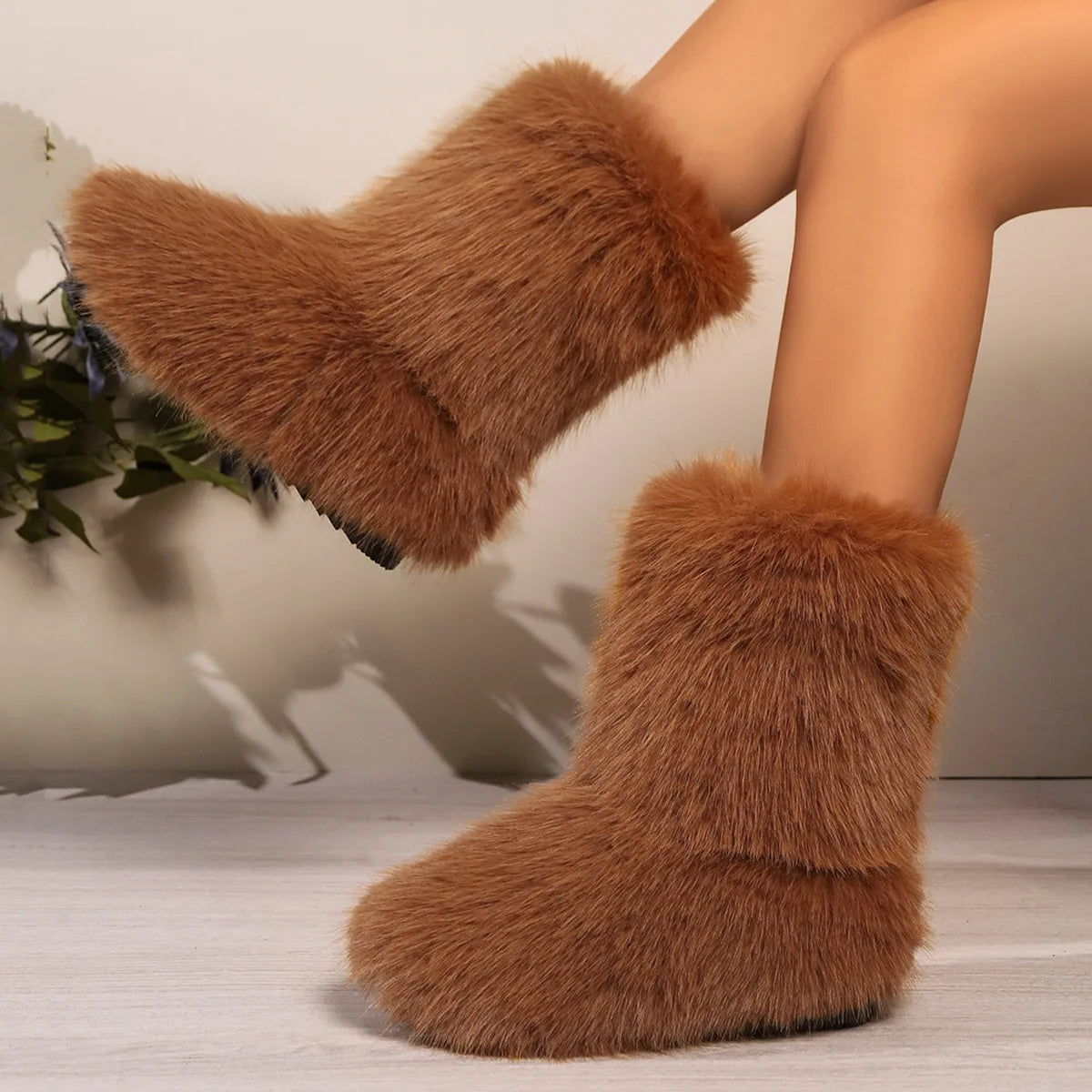 Ivy Furry Ankle Boots | Solid Ankle-Length Furry Ankle Boots