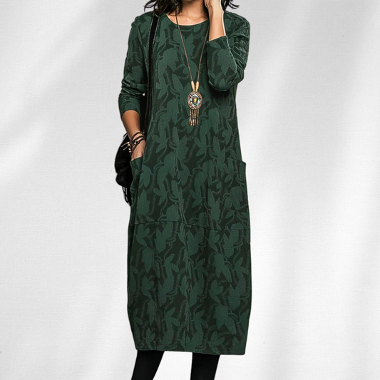 Textured Relaxed Fit Midi Dress for Women – Stylish Comfortable Design