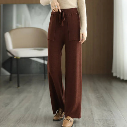 Aurora Relaxed Fit Wide-Leg Pants | Drawstring Waist Patch Pockets Pants