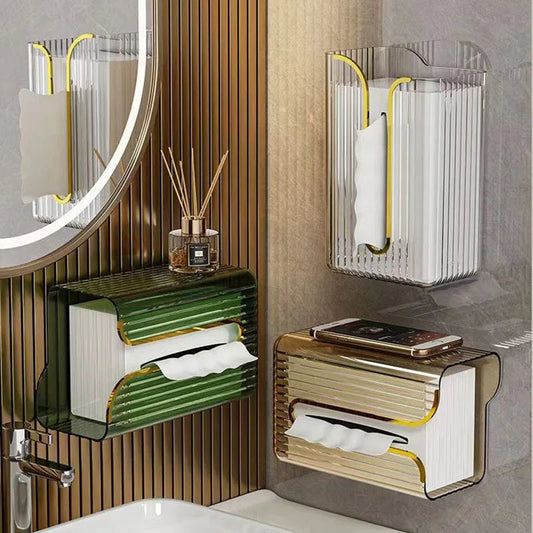 Minimalist Ribbed Acrylic Tissue Dispenser with Shelf