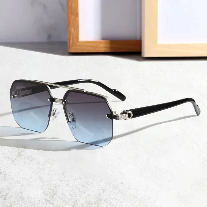 Harry Rimless Geometric Sunglasses | Double Bridge Geometric Sunglasses