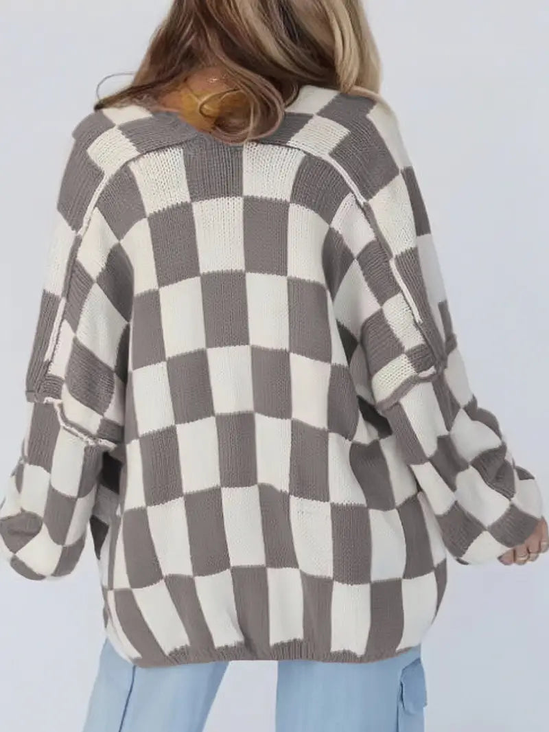 Isla Oversized Cardigan | Check Mid-Thigh Length Cardigan