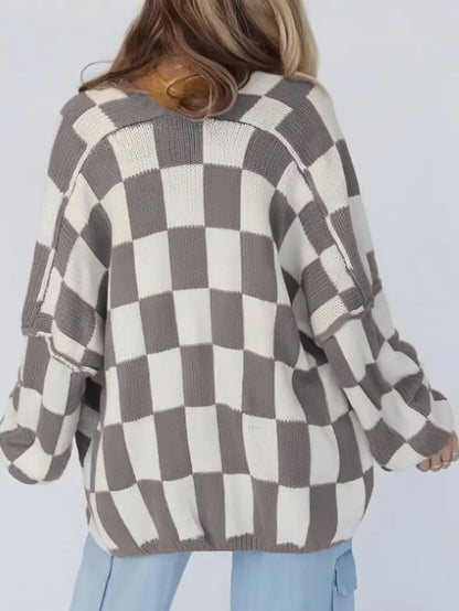 Isla Oversized Cardigan | Check Mid-Thigh Length Cardigan