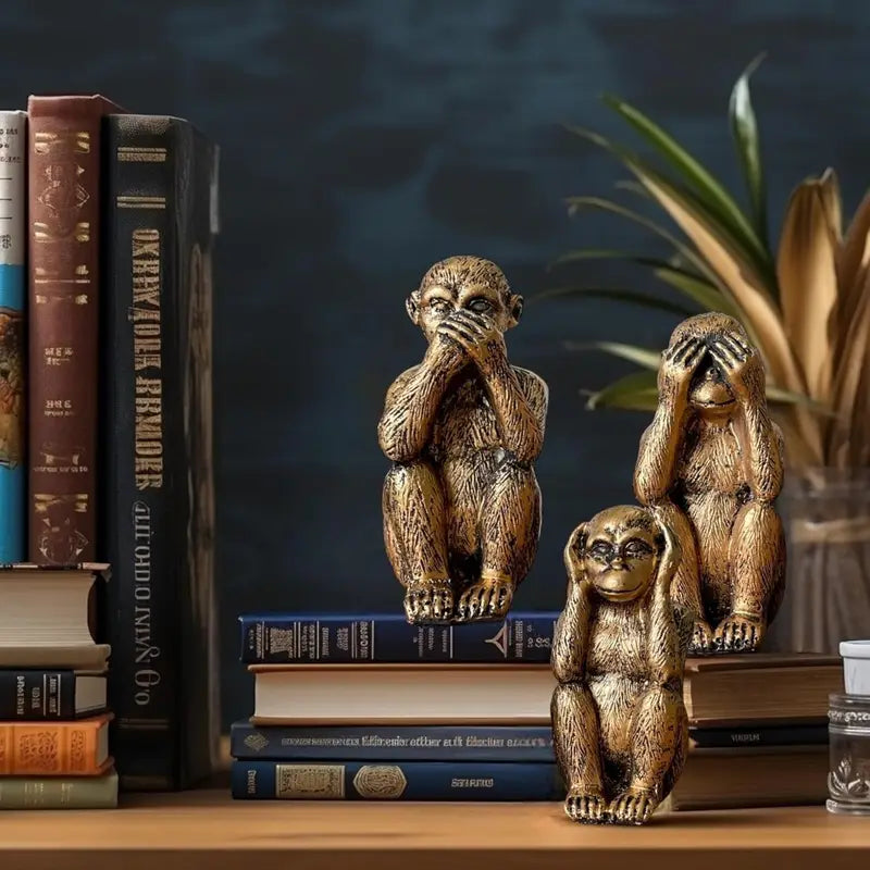 Eclectic Resin Monkey Statue Set with Intricate Detailing