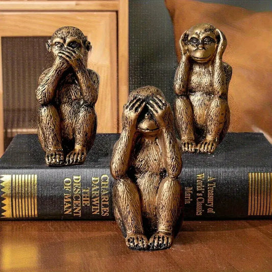 Eclectic Resin Monkey Statue Set with Intricate Detailing