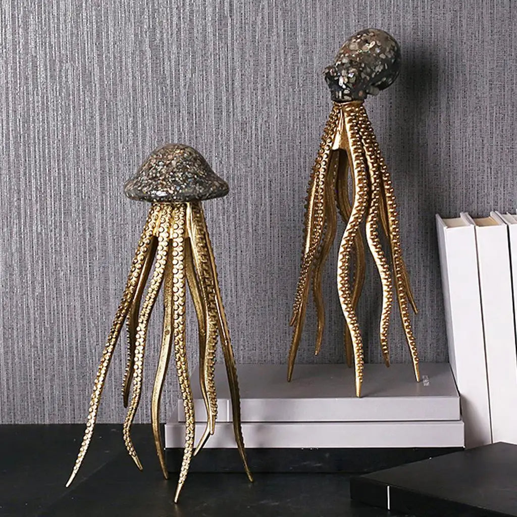 Modern Metallic Octopus Sculpture Set