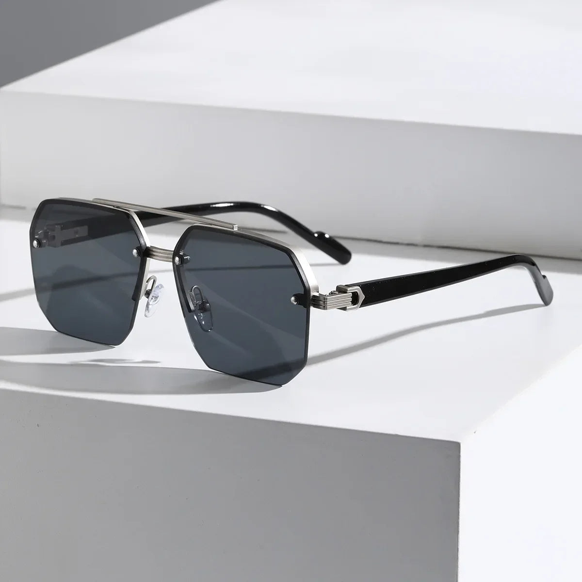 Harry Rimless Geometric Sunglasses | Double Bridge Geometric Sunglasses