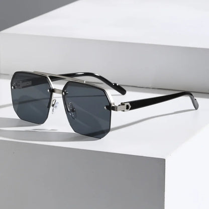 Harry Rimless Geometric Sunglasses | Double Bridge Geometric Sunglasses