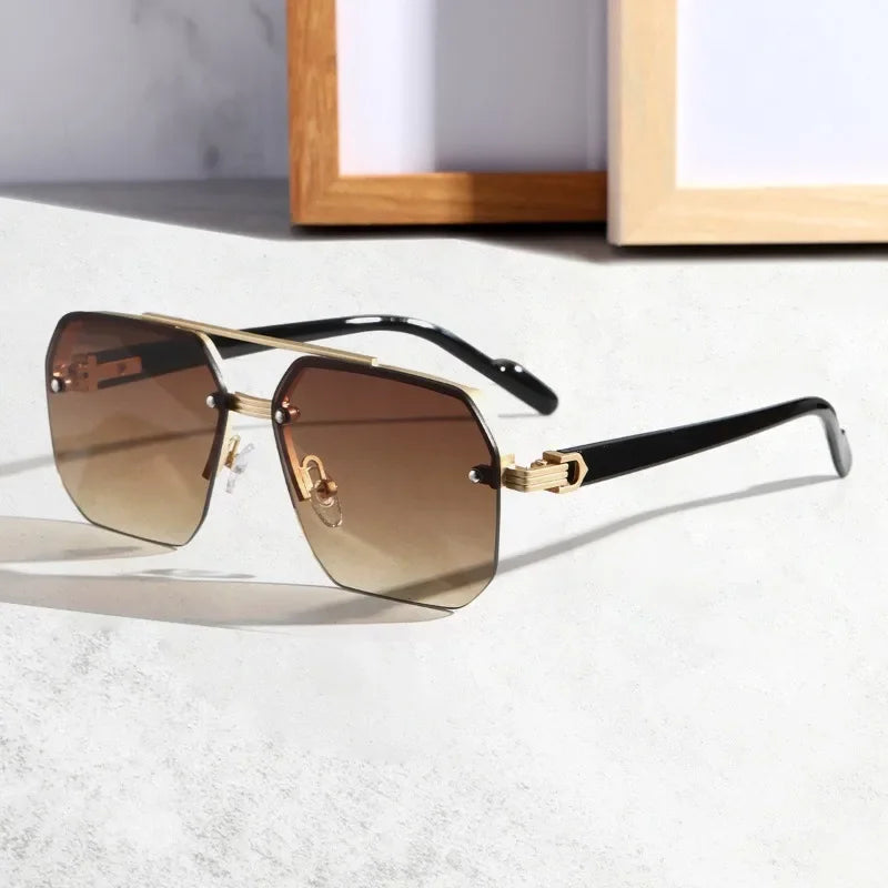 Harry Rimless Geometric Sunglasses | Double Bridge Geometric Sunglasses