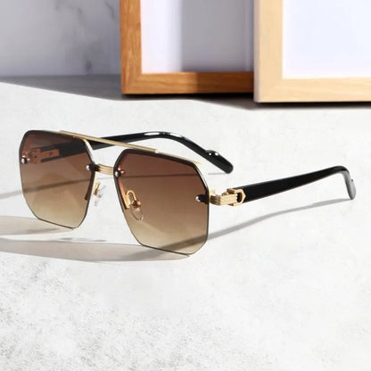 Harry Rimless Geometric Sunglasses | Double Bridge Geometric Sunglasses