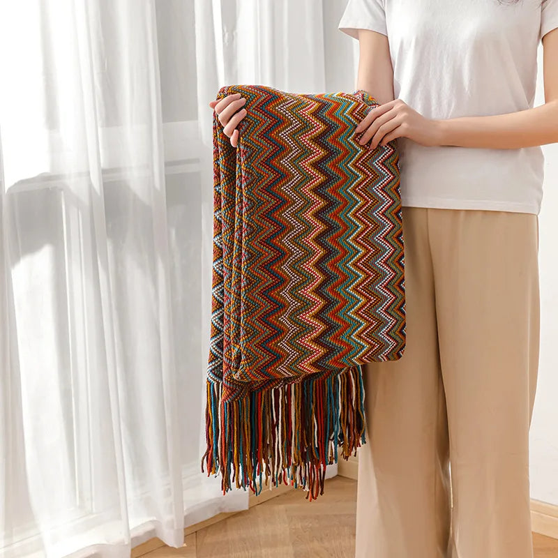 Eclectic Zigzag Throw Blanket with Fringed Edges