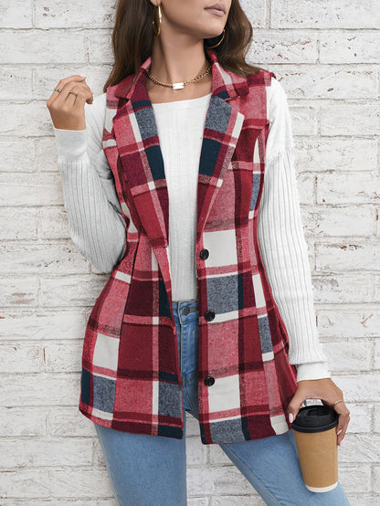 Viola Relaxed Fit Vest | Plaid Button Front Vest
