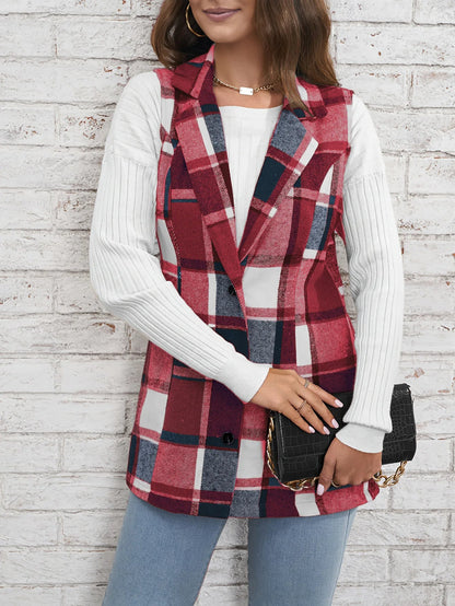 Viola Relaxed Fit Vest | Plaid Button Front Vest