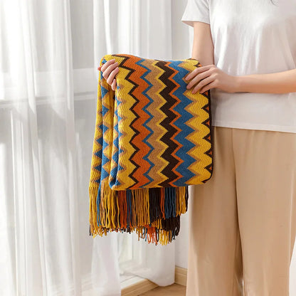 Eclectic Zigzag Throw Blanket with Fringed Edges