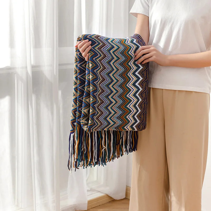 Eclectic Zigzag Throw Blanket with Fringed Edges