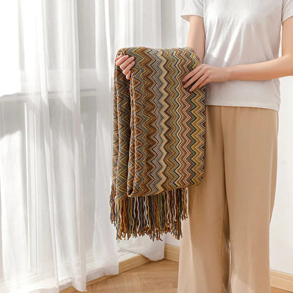 Eclectic Zigzag Throw Blanket with Fringed Edges