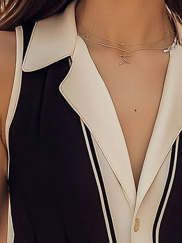 Relaxed Fit Button Front Contrast Trim Sleeveless Blouse for Women – Stylish & Comfortable Design