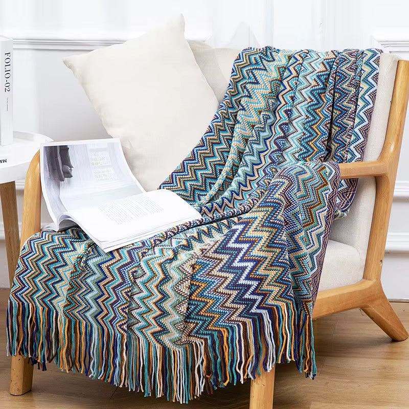 Eclectic Zigzag Throw Blanket with Fringed Edges
