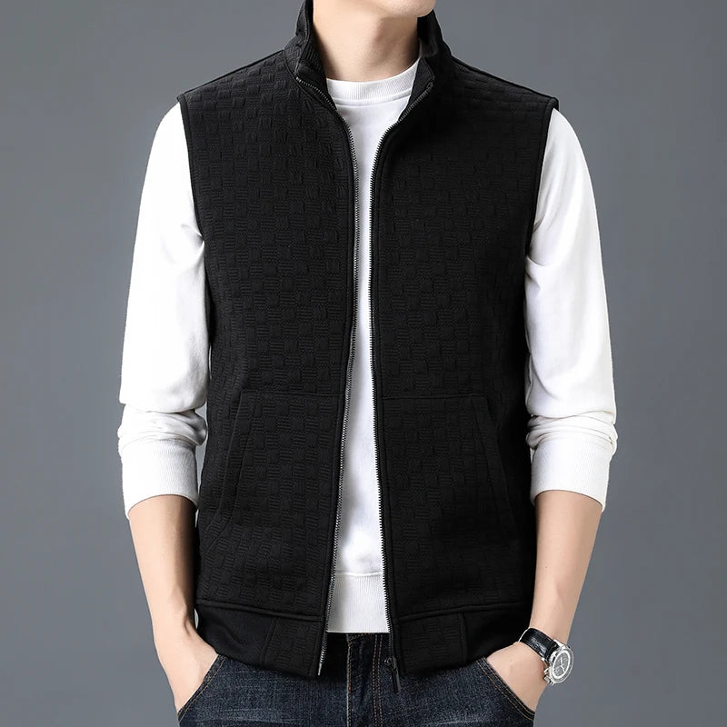 James Regular Fit Vest | Checkered Pattern Stand Collar Vest