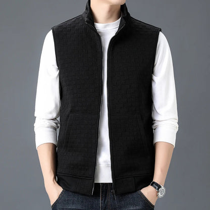 James Regular Fit Vest | Checkered Pattern Stand Collar Vest