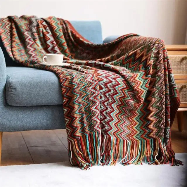 Eclectic Zigzag Throw Blanket with Fringed Edges