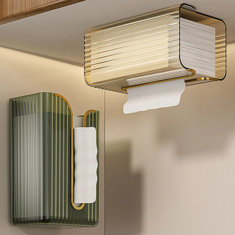 Minimalist Ribbed Acrylic Tissue Dispenser with Shelf