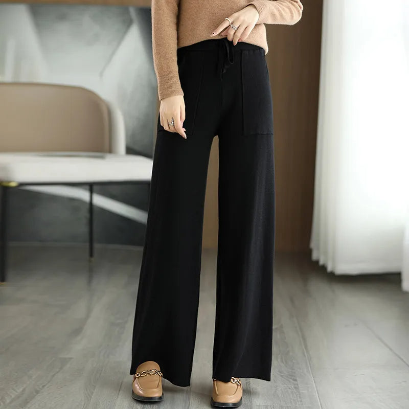 Aurora Relaxed Fit Wide-Leg Pants | Drawstring Waist Patch Pockets Pants