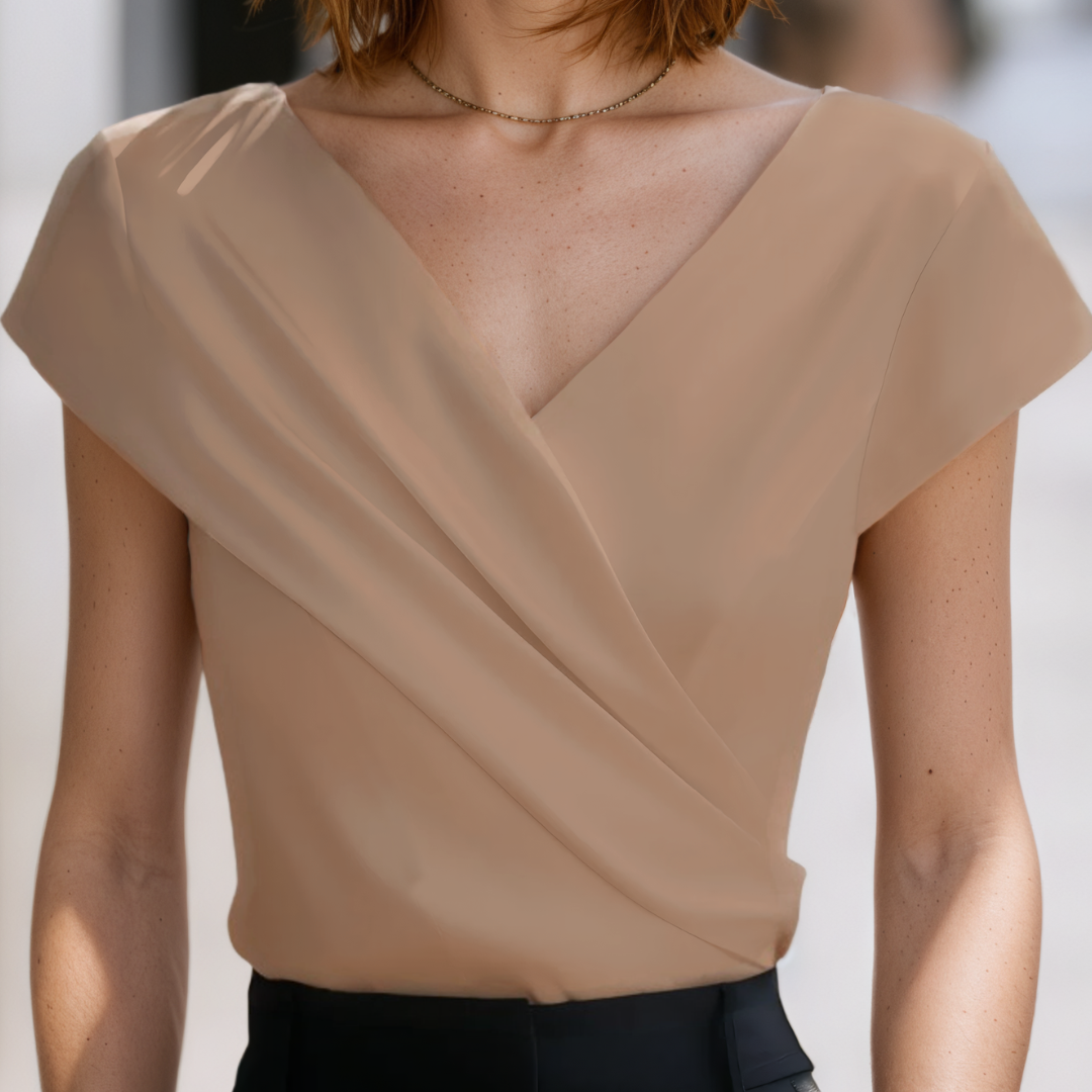 Asymmetric Cross Neck Draped Fitted T-Shirt for Women – Elegant Smart Casual Style