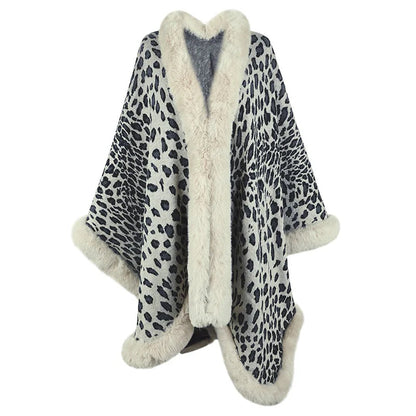 Isla Relaxed Fit Cape Shawl | Leopard Print Fur Trim Cape Shawl