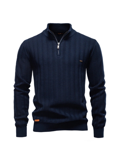Oscar Regular Fit Quarter-Zip Pullover | Textured Ribbed Cuffs Pullover