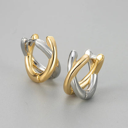 Sienna Crossover Two-Tone Hoop Earrings | Solid Hoop Earrings
