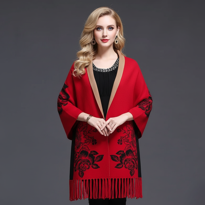 Grace Oversized Shawl | Reversible Embroidered Fringe Shawl