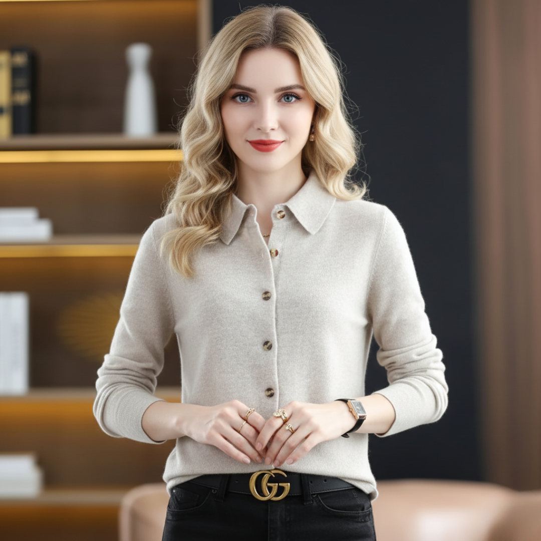 Sienna Regular Fit Knit Shirt | Collared Long Sleeve Knit Shirt