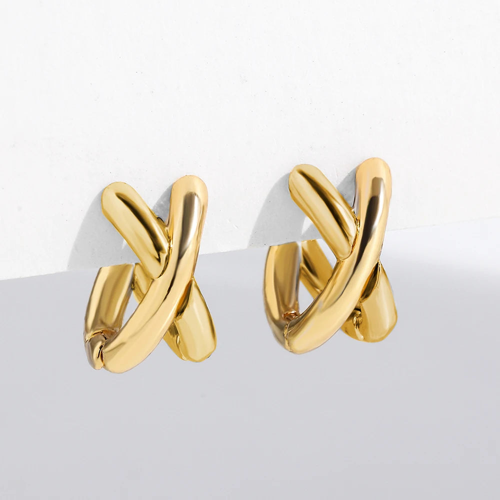 Sienna Crossover Two-Tone Hoop Earrings | Solid Hoop Earrings