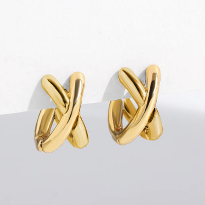 Sienna Crossover Two-Tone Hoop Earrings | Solid Hoop Earrings
