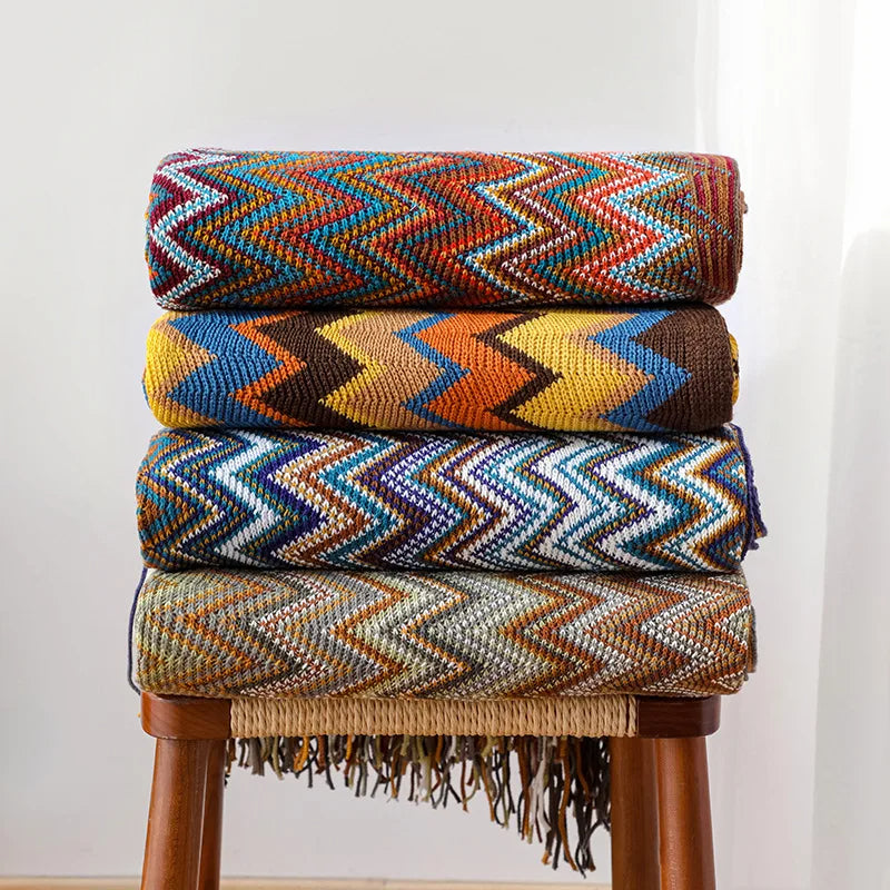 Eclectic Zigzag Throw Blanket with Fringed Edges