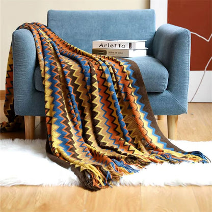 Eclectic Zigzag Throw Blanket with Fringed Edges