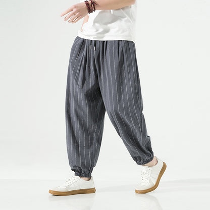 Men's Cotton Linen Ankle Cuff Harem Pants